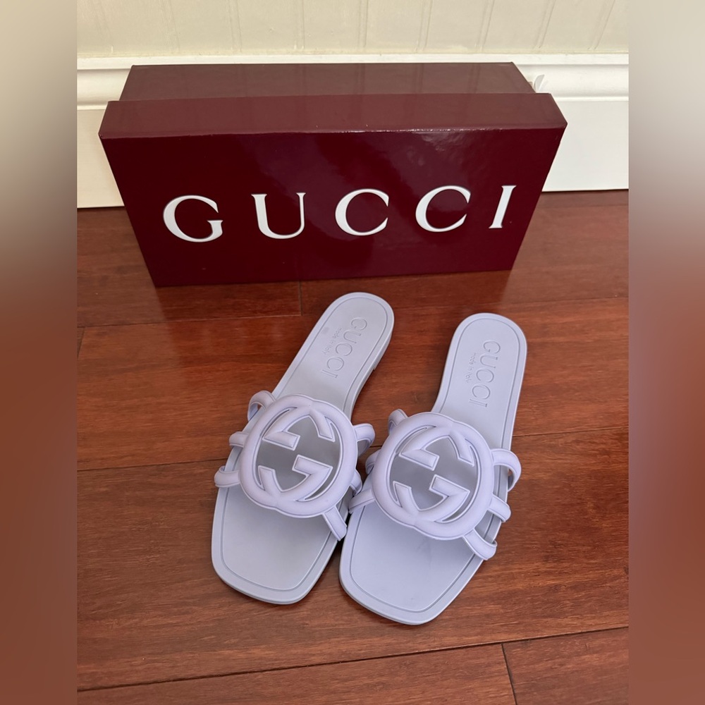 Gucci Palma Interlocking Logo Details Slide Rubber Sandals Lilac Various Sizes